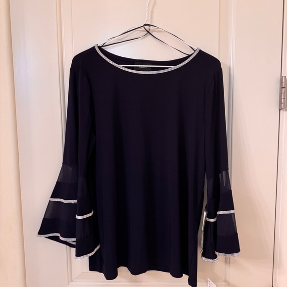 Navy rhinestone bell sleeve top from Sam & Jess, size L - Picture 2 of 8